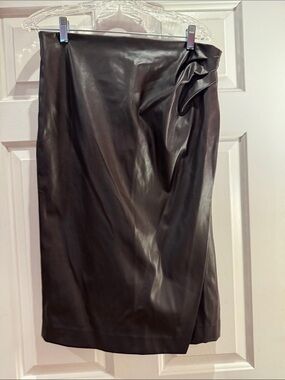 Ann Taylor Brown Faux Leather Pencil Skirt with Draped Detail